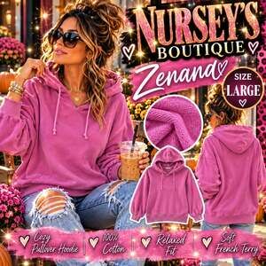 Zenana Purple Pink Cotton Pullover Hoodie Sweatshirt Relaxed Fit L NIB